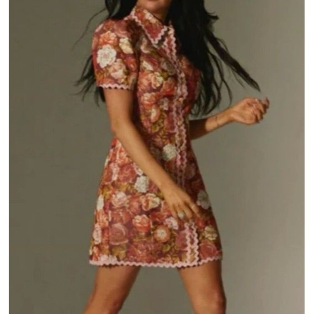 Rachel Parcell Floral Scallop Trim Shirt Dress Puff Sleeve Women's size 8 NWT